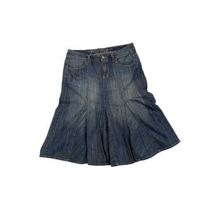 Vintage Tommy Hilfiger Ruffle Denim Flare Skirt Midi Boho Retro Dark Blue 90's